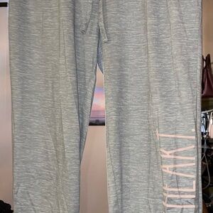 Rae Dunn Heather Gray Lounge Pants with Pink Lettering